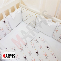 Set Lenjerie pentru Pătuț Bebe / Copii 8 Piese Wonderland Albă